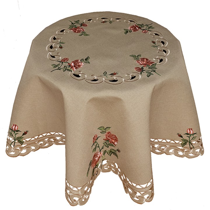 6075_150 rund_stickerei rose_dunkelecru_gross